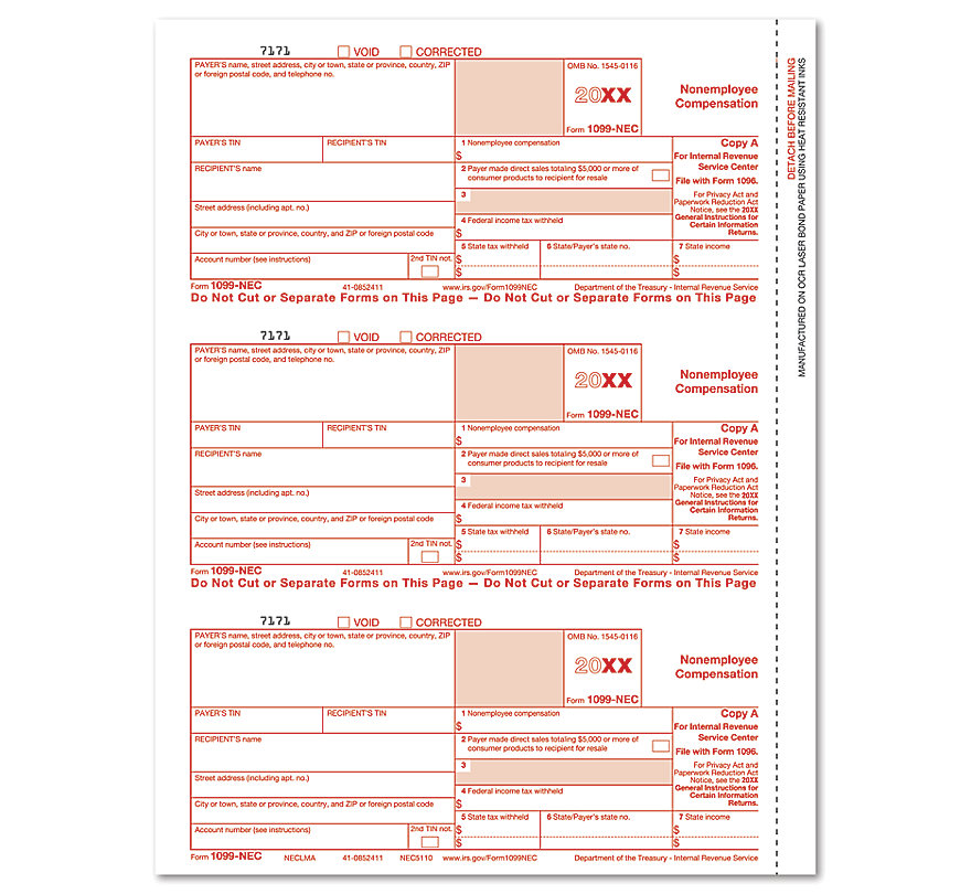 1099-NEC Individual Sheets Laser Forms Copy A