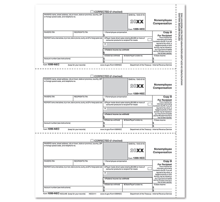 1099-NEC Individual Sheets Laser Forms Copy B