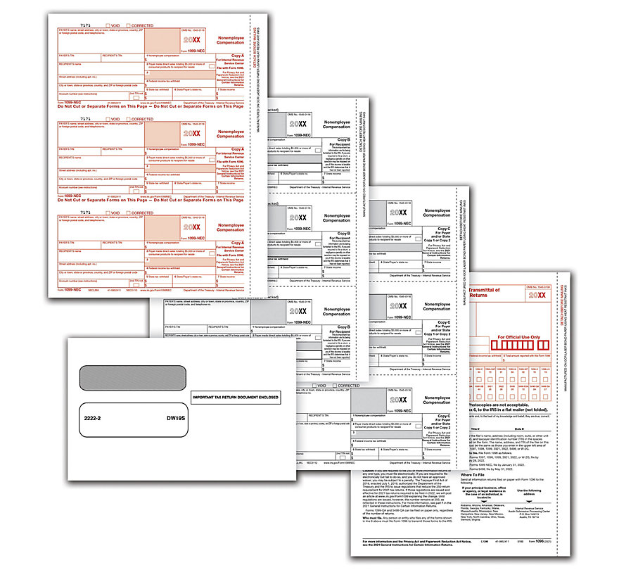 1099-NEC Income Laser Set/Envelope Bundles (3 Part)