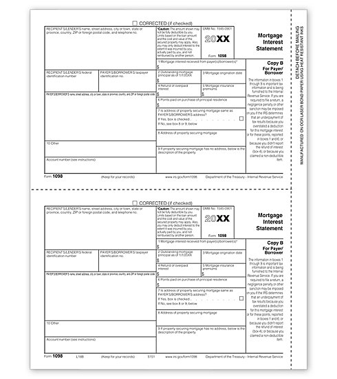 1098 Mortgage Interest Laser Forms (Payer/ Borrower Copy B)