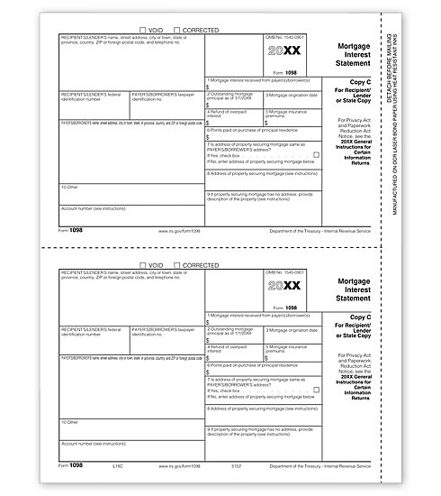 1098 Mortgage Interest Laser Forms Lender or (State Copy C)