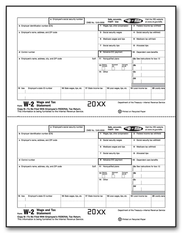 W-2 Individual Laser Sheets 2 Up Employee (Copy B)