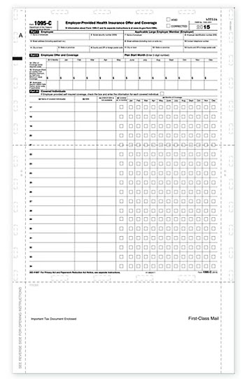 1095-C Employee Copy, Pressure Seal - 500 Sheets/pk