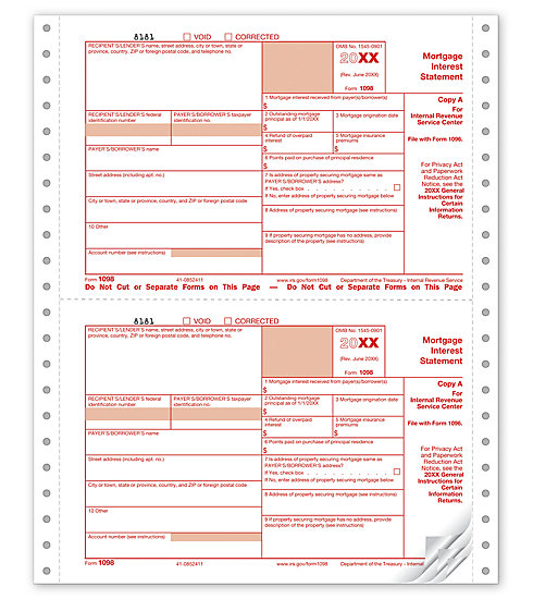 Continuous 1098 Mortgage Interest, Carbonless, Dated