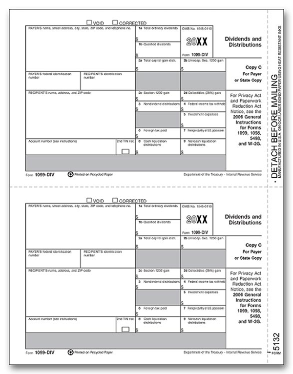 1099-DIV Dividend Income Individual Laser Sheets (State Copy C)