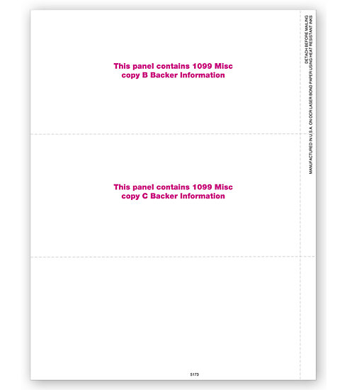 1099 Misc. Income Blank Laser Sheets 3 Up (Without Vertical Perf)