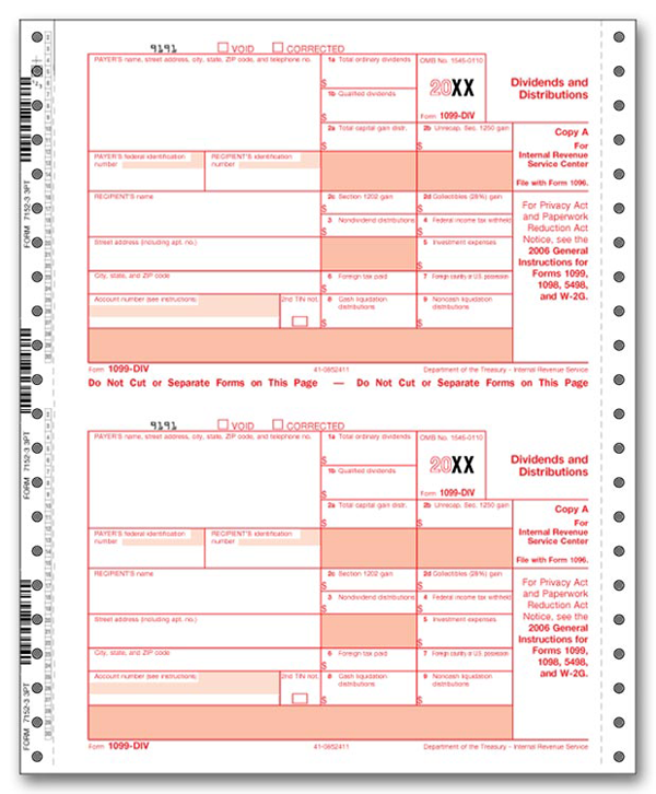 Continuous 1099-DIV Income Carbonless Electronic Filing