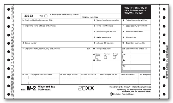 W-2 One Wide Self Mailer Electronic Filing 4 Part