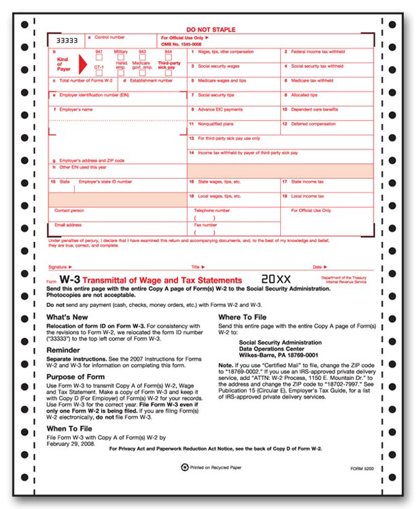 Continuous W-3 Transmittal (2- Part)